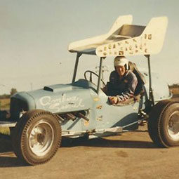 Randy Sweet driving a race car given the nickname the "Amber Special."